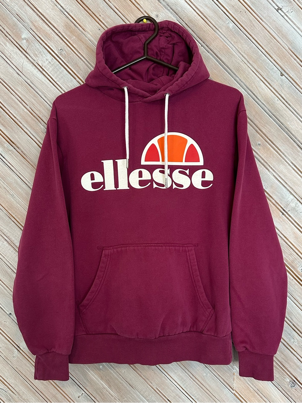 Ellesse Maroon Hoodie White & Orange Logo Bright Colourful